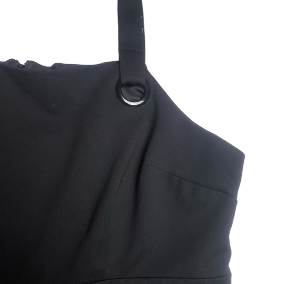 REITMANS Square Neck Sleeveless Sheath Black Dress Metal Eyelet Front Slit - Picture 3 of 14